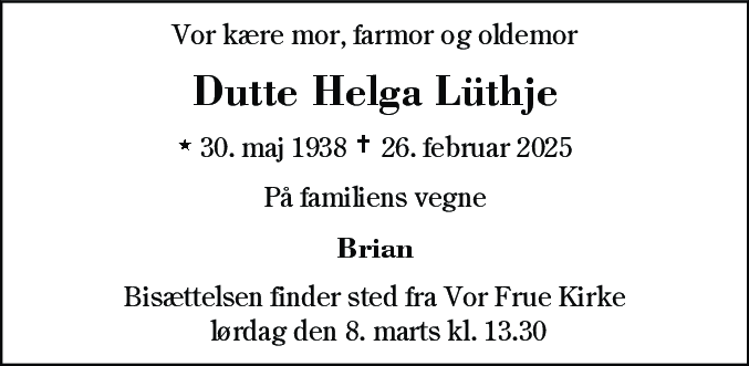 Dødsannonce for Helga Valborg Lüthje
