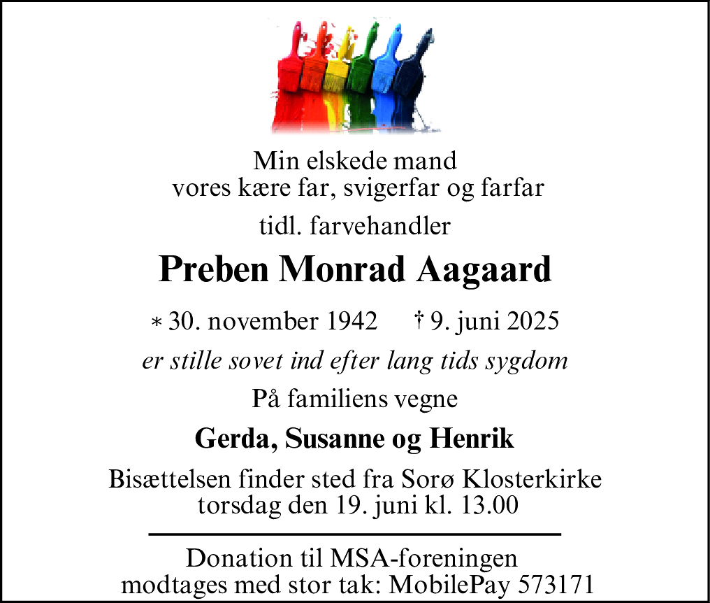 Dødsannonce for Preben Monrad Aagaard