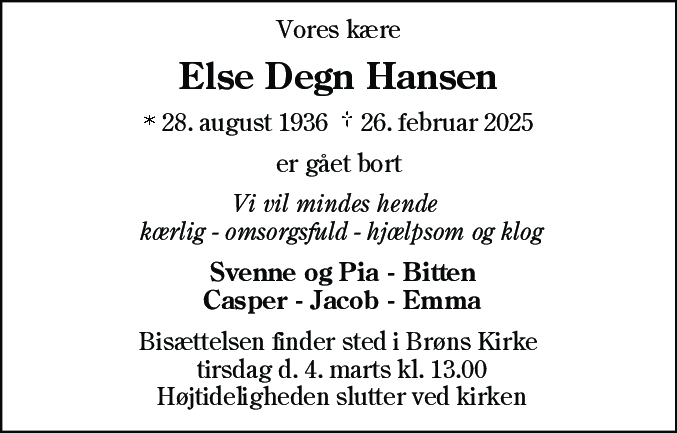 Dødsannonce for Else Hansen