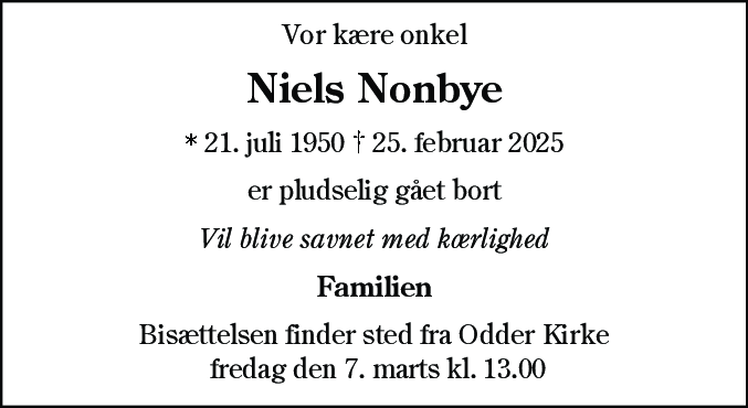 Dødsannonce for Niels Nonbye