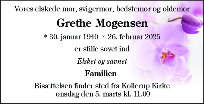 Dødsannonce for Grethe Mogensen