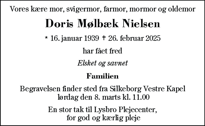 Dødsannonce for Doris Viola Nielsen