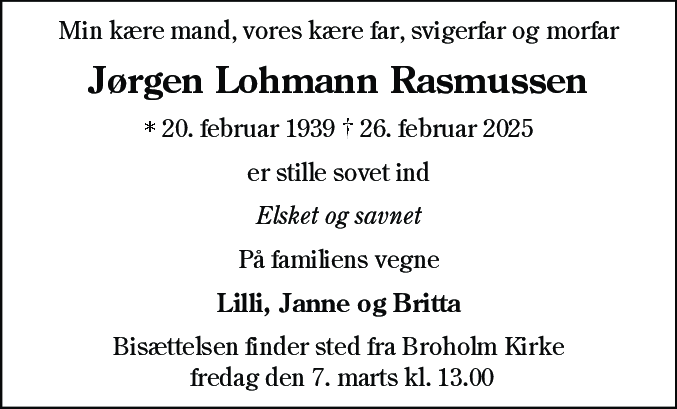 Dødsannonce for Jørgen Lohmann Rasmussen