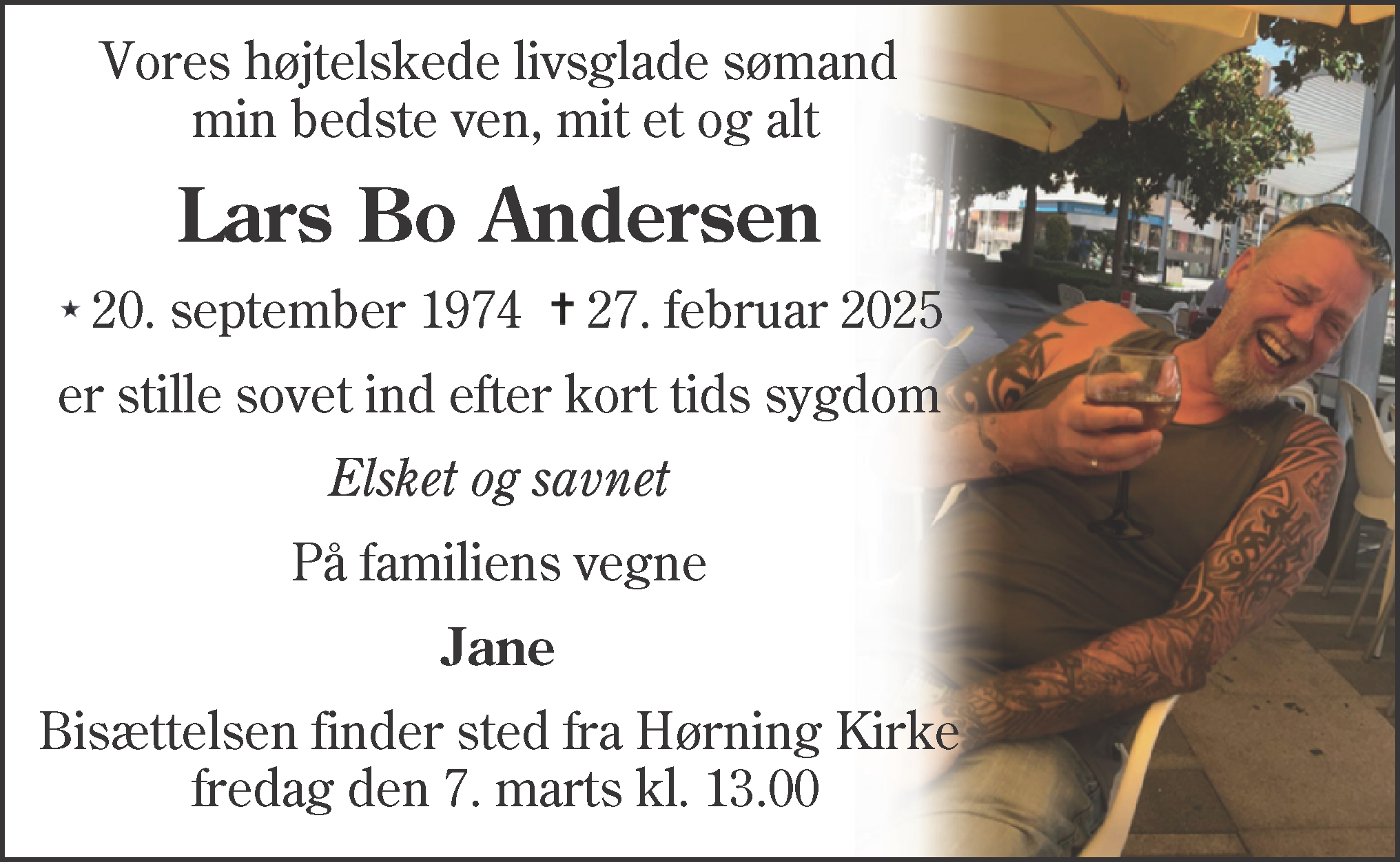 Dødsannonce for Lars Bo Andersen
