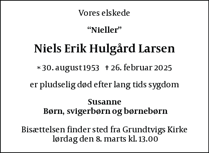 Dødsannonce for Niels Erik Hulgård Larsen