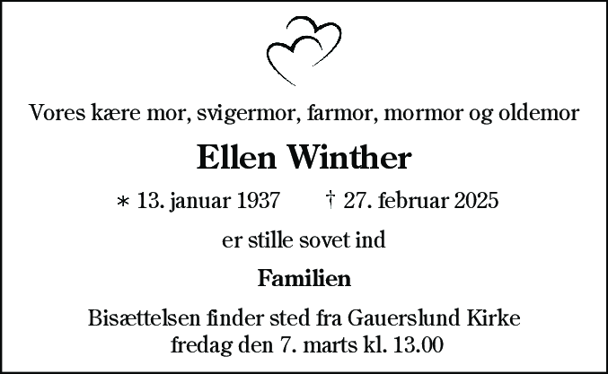 Dødsannonce for Ellen Hedegaard Winther