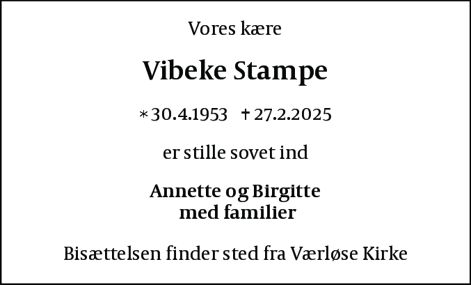 Dødsannonce for Vibeke Stampe