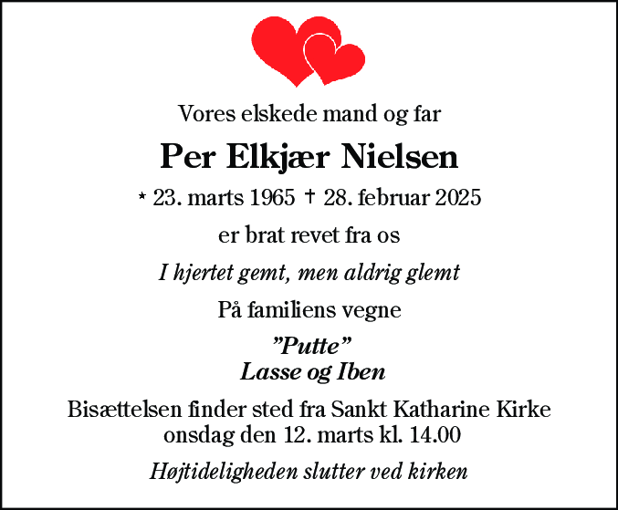 Dødsannonce for Per Elkjær Nielsen