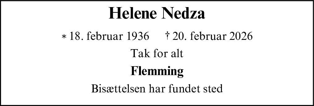 Dødsannonce for Helene Nedza