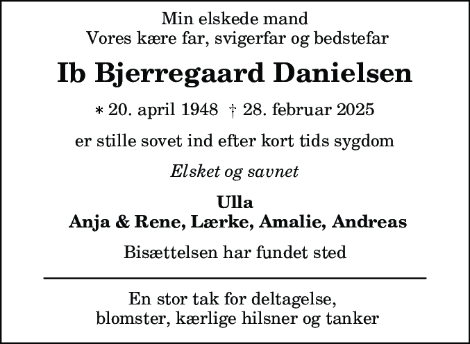 Dødsannonce for Ib Bjerregaard Danielsen