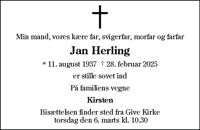 Dødsannonce for Jan Herling