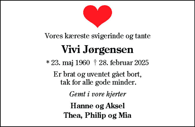 Dødsannonce for Vivi Jørgensen
