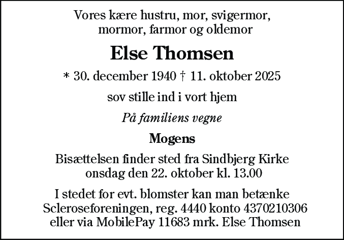 Dødsannonce for Else Thomsen