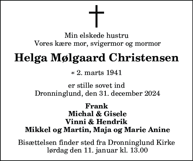 Dødsannonce for Helga Mølgaard Christensen