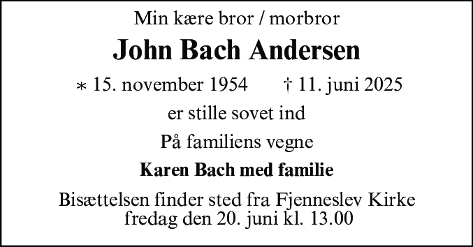 Dødsannonce for John Bach Andersen