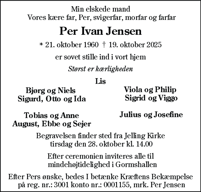 Dødsannonce for Per Ivan Jensen
