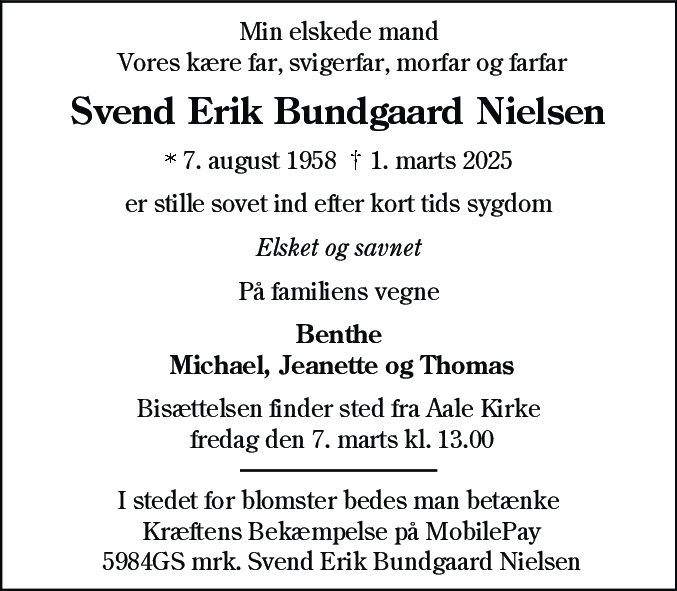 Dødsannonce for Svend Erik Bundgaard Nielsen