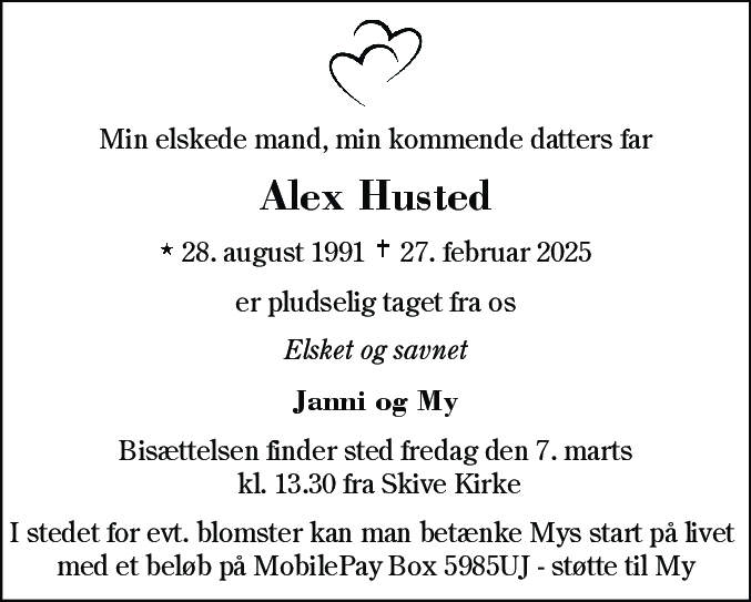 Dødsannonce for Alex Husted