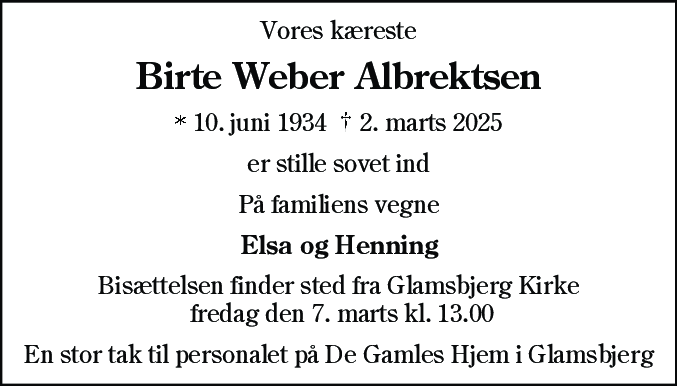 Dødsannonce for Birte Weber Albrektsen