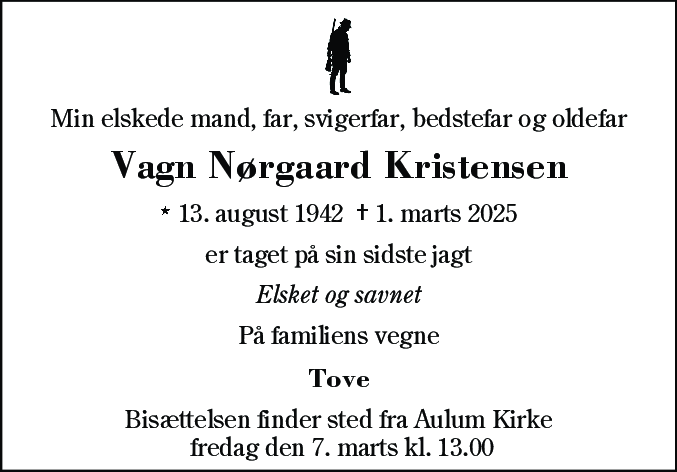 Dødsannonce for Vagn Nørgaard Kristensen