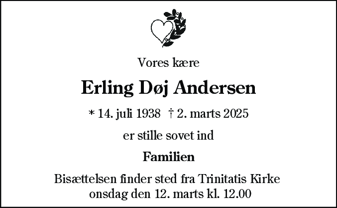 Dødsannonce for Erling Døj Andersen