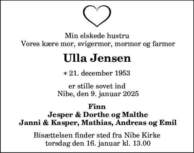 Dødsannonce for Ulla Jensen