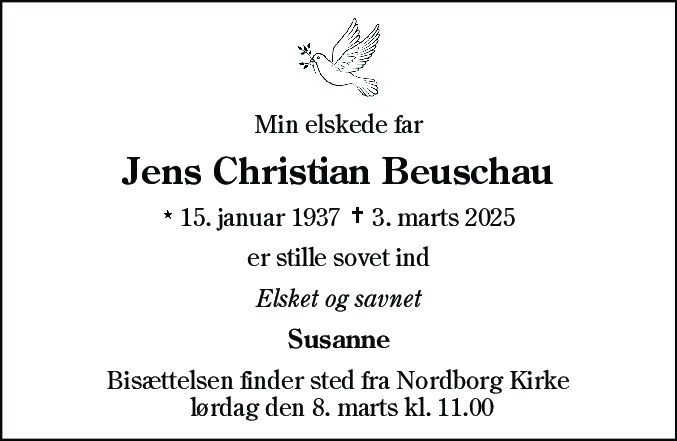 Dødsannonce for Jens Christian Beuschau