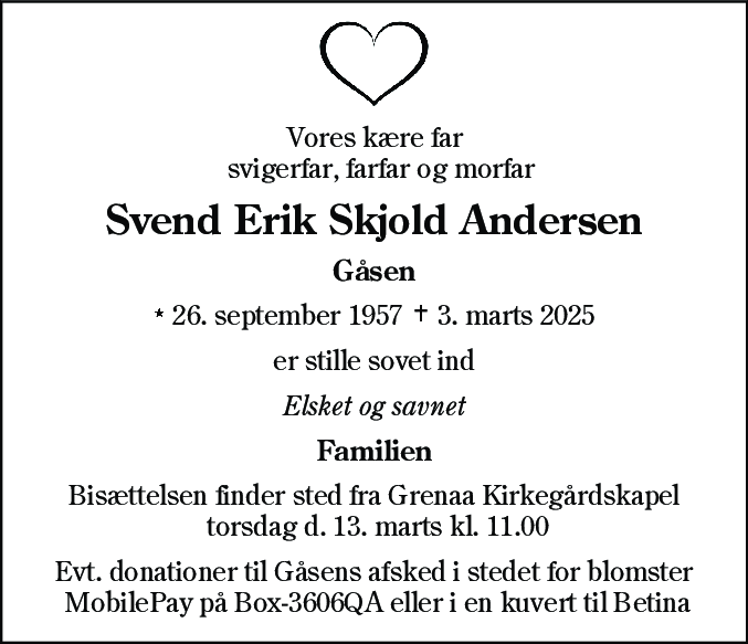 Dødsannonce for Svend Erik Skjold Andersen