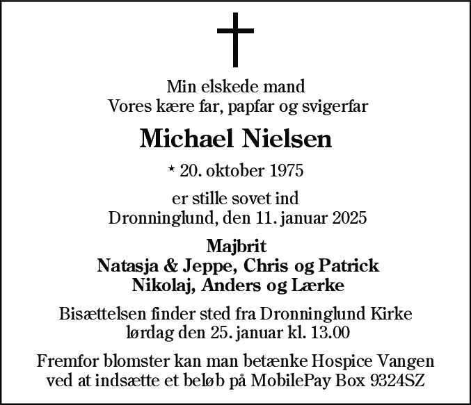 Dødsannonce for Michael Nielsen