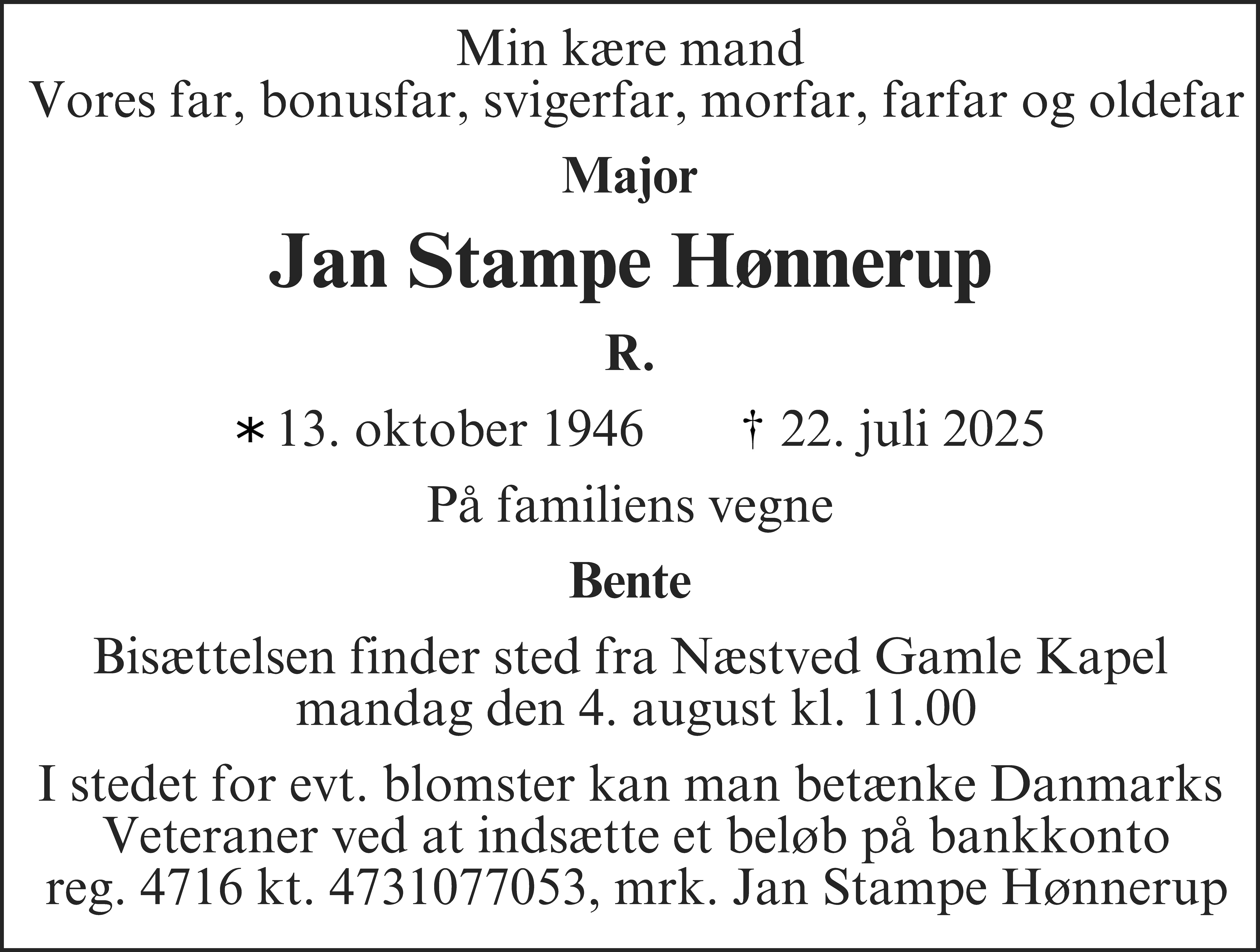 Dødsannonce for Jan Stampe Hønnerup