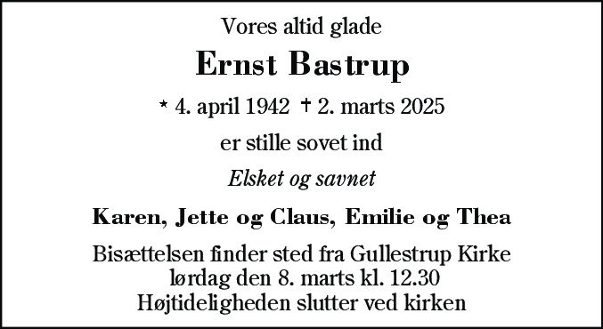 Dødsannonce for Ernst Bastrup Olsen
