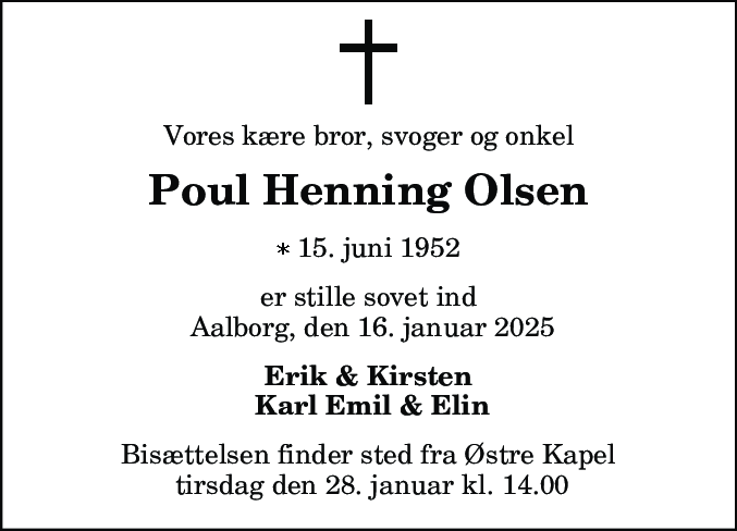 Dødsannonce for Poul Henning Olsen