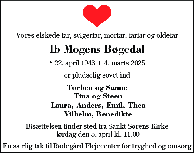 Dødsannonce for Ib Mogens Bøgedal