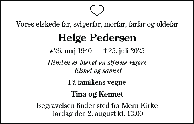 Dødsannonce for Helge Pedersen