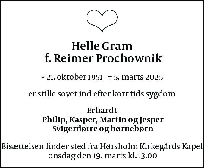 Dødsannonce for Helle Gram