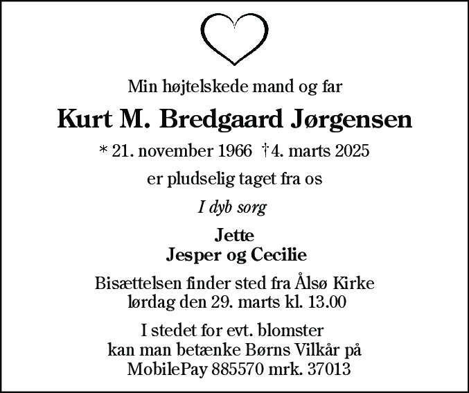 Dødsannonce for Kurt M. Bredgaard Jørgensen