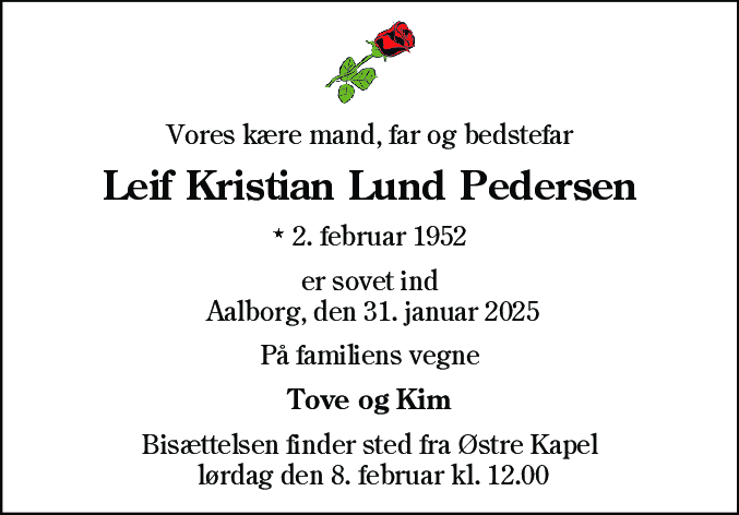 Dødsannonce for Leif Kristian Lund Pedersen