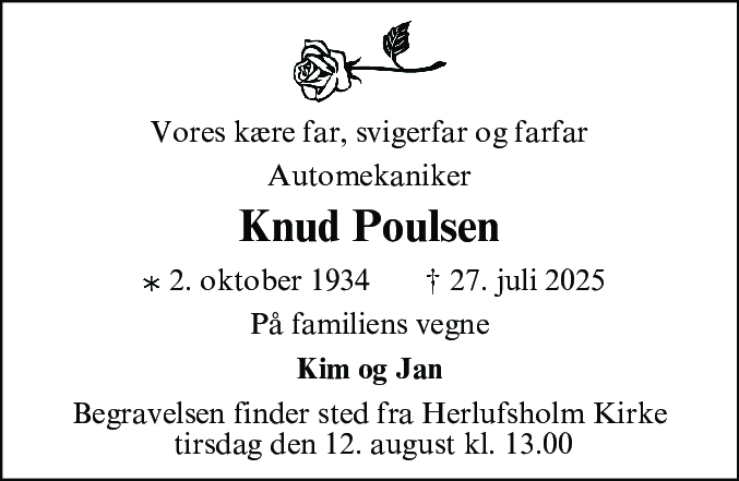 Dødsannonce for Knud Jørgen Magnus Poulsen