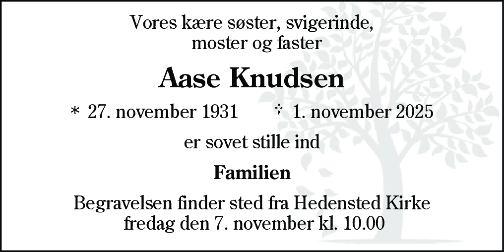Dødsannonce for Aase Knudsen