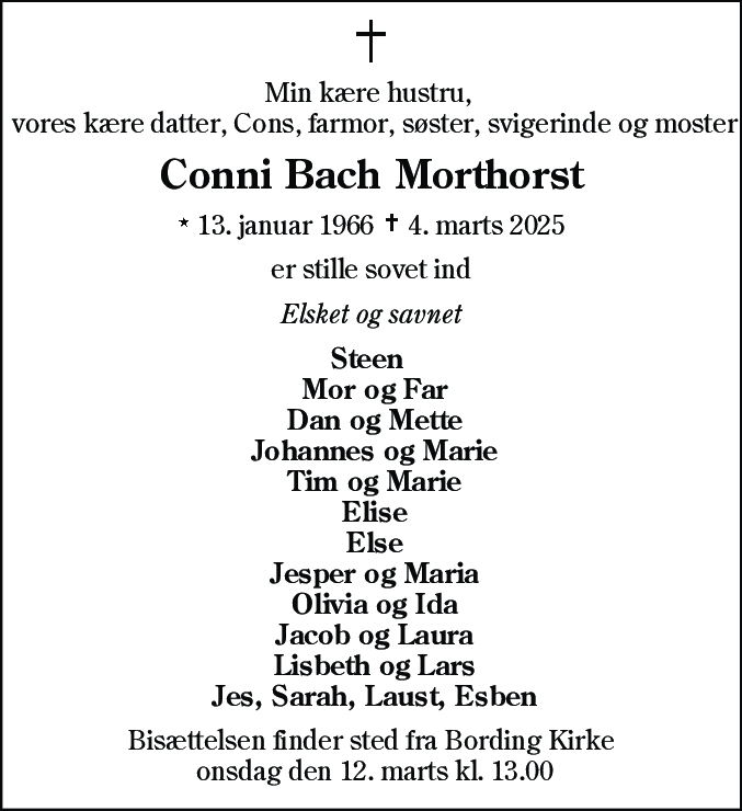 Dødsannonce for Conni Bach Morthorst