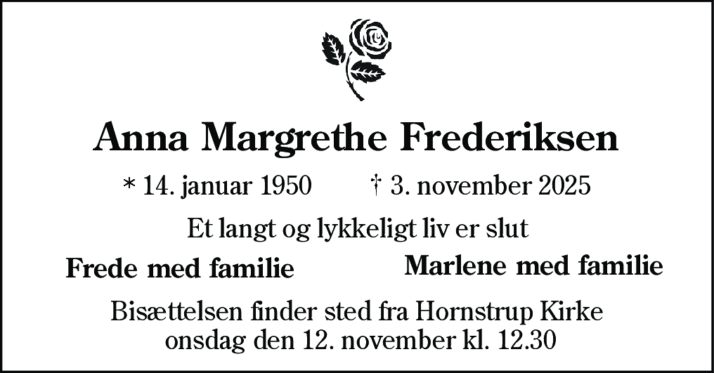 Dødsannonce for Anna Margrethe Frederiksen