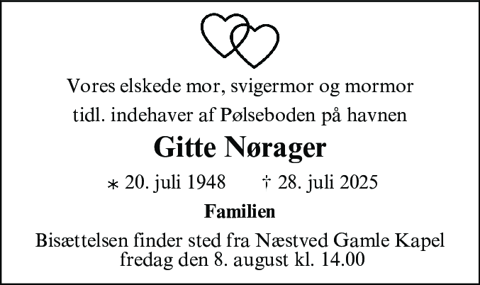 Dødsannonce for Gitte Nørager