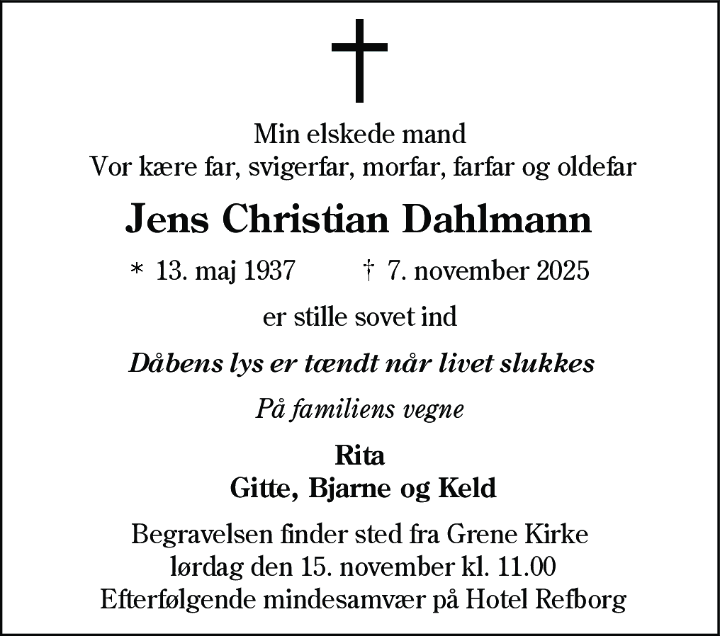Dødsannonce for Jens Christian Dahlmann