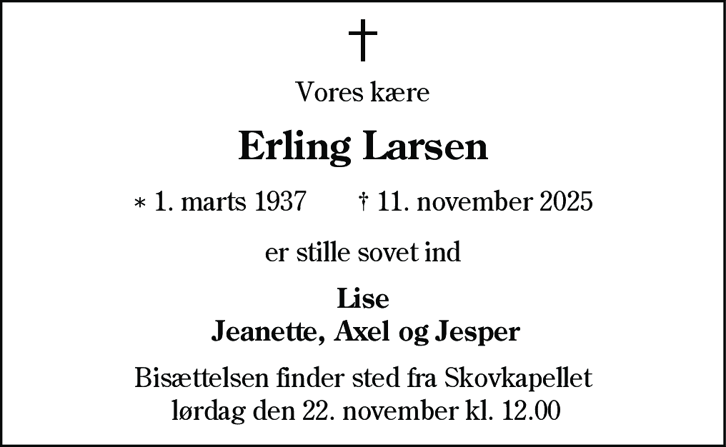 Dødsannonce for Erling Larsen