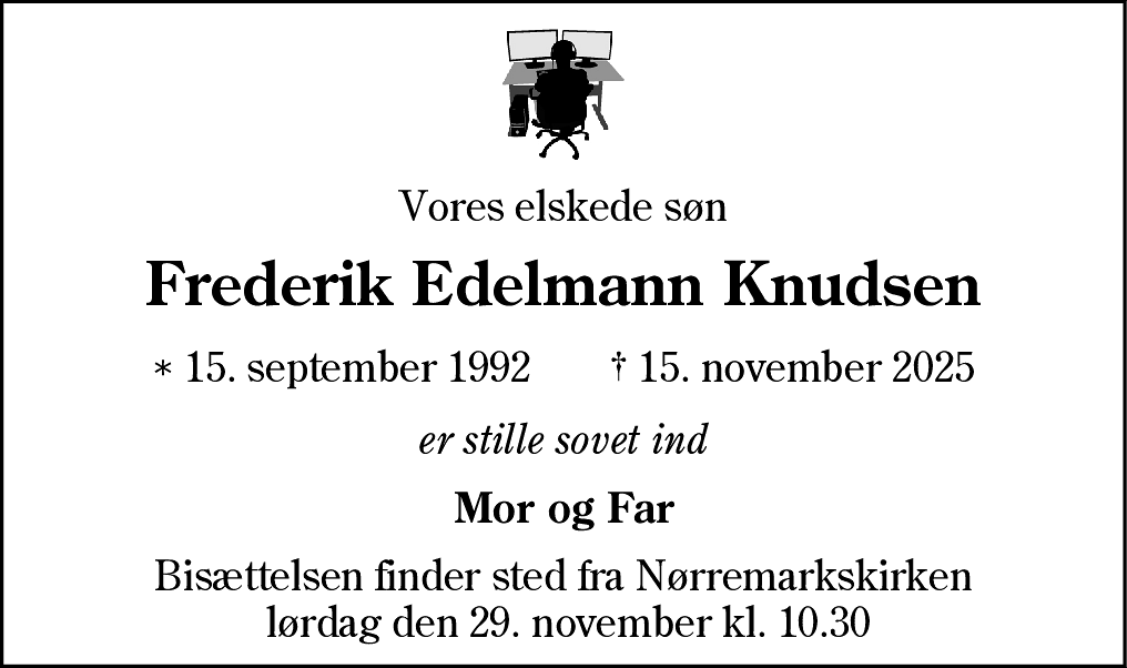 Dødsannonce for Frederik Edelmann Knudsen
