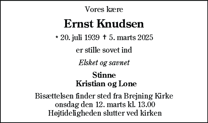 Dødsannonce for Ernst Knudsen