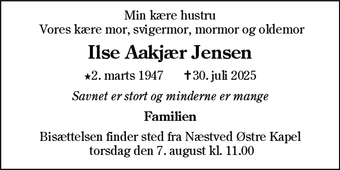 Dødsannonce for Ilse Marna Aakjær Jensen