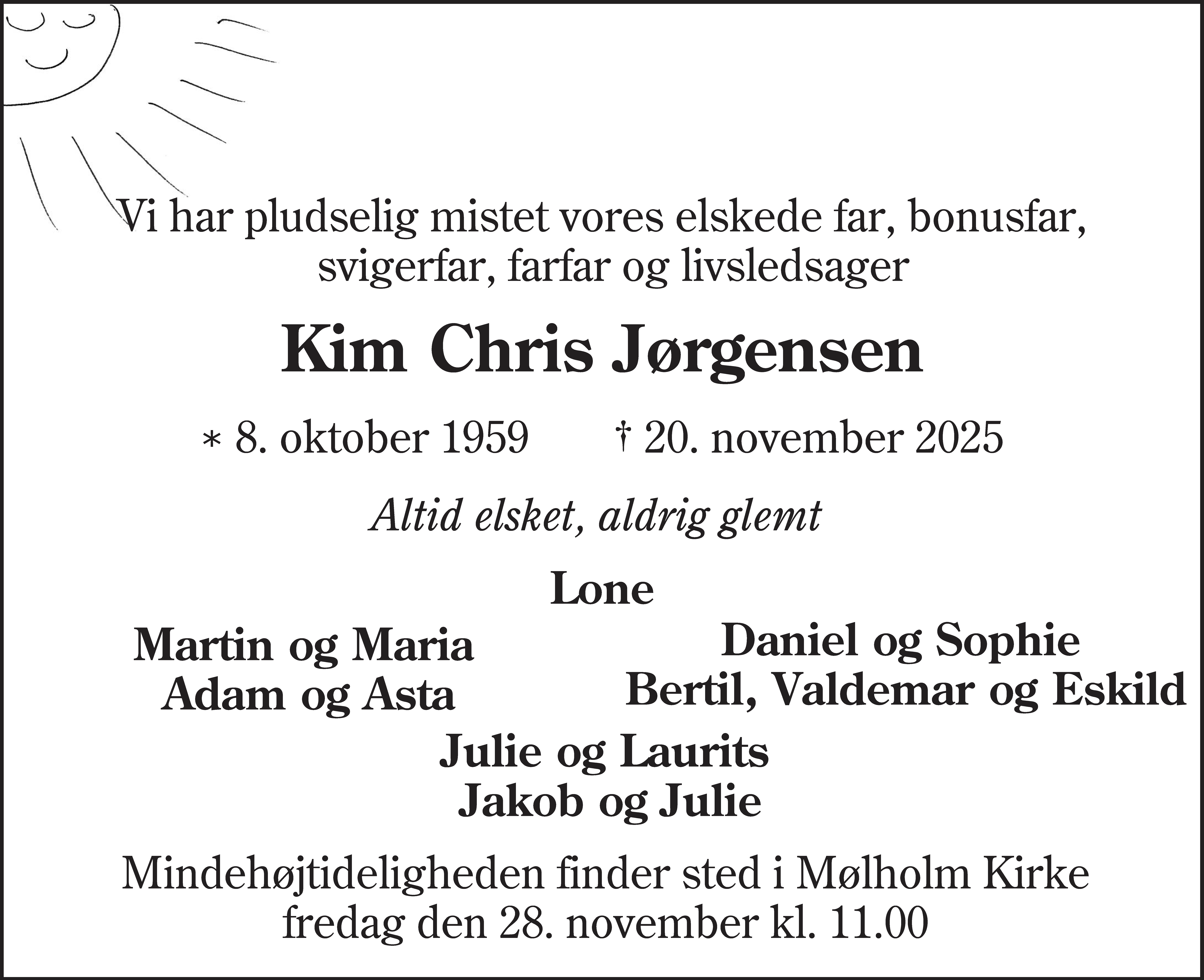 Dødsannonce for Kim Chris Jørgensen