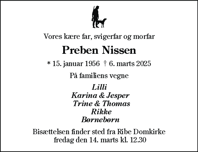 Dødsannonce for Preben Nissen