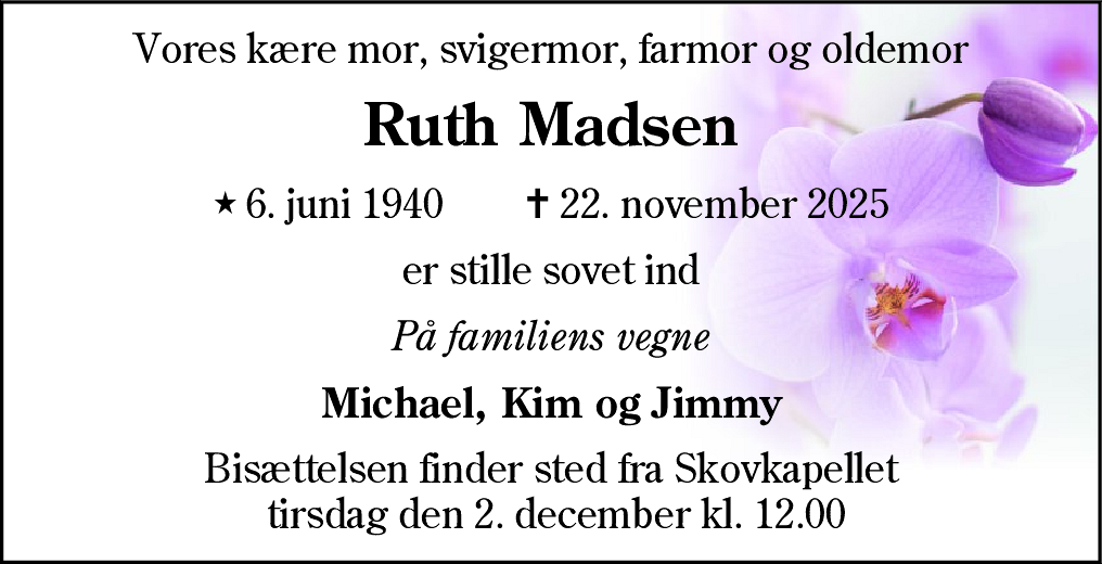 Dødsannonce for Ruth Madsen